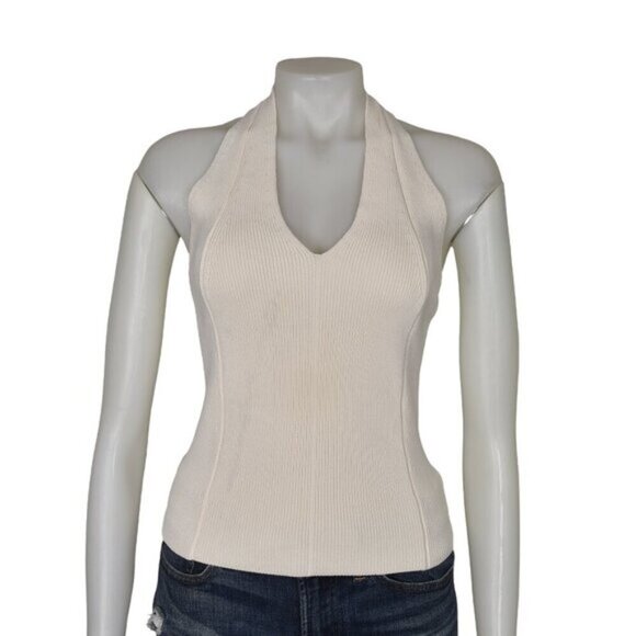 NWT Zara Textured Knit Halter Top Cream Sleeveless Size Small - Picture 5 of 13